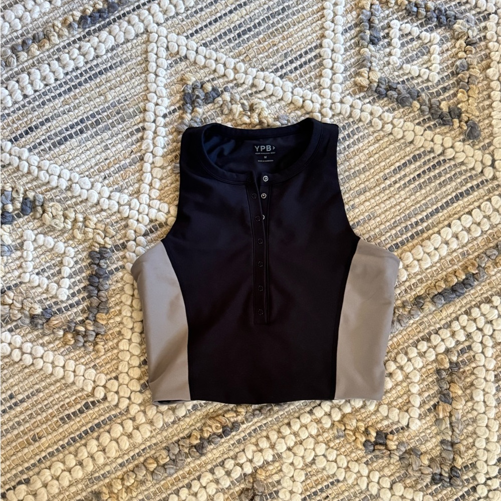 Abercrombie & Fitch Black and Gray Colorblock Henley Crop Top